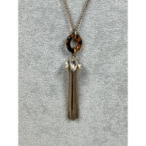 J. Crew Necklace Tassel Navette Crystal Flower Petals Tortoise Shell 40" Jewelry